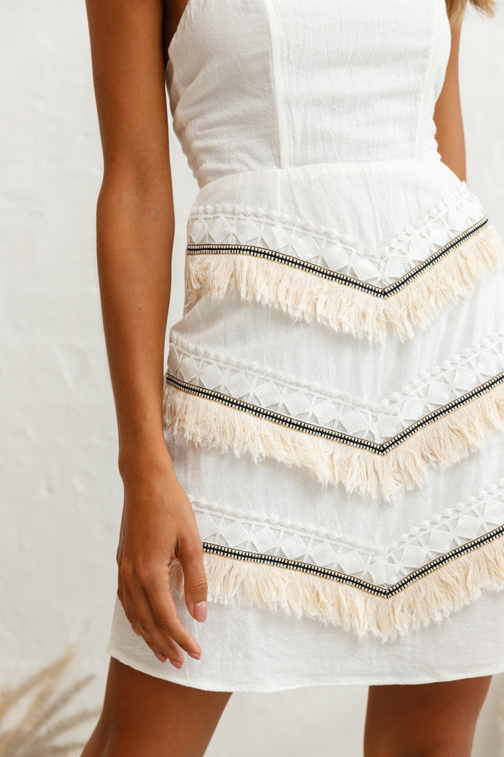 Baja Embellished Strapless Dress White