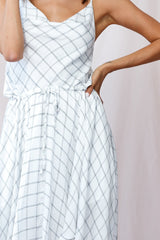 Ava Cowl Neck Drawstring Midi Dress Check Print White