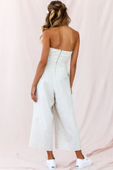 Call Me Wide-Leg Linen Bandeau Jumpsuit Beige