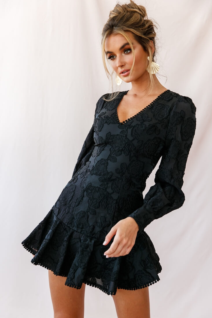Camellia Open Back Cuff Sleeve Dress Black