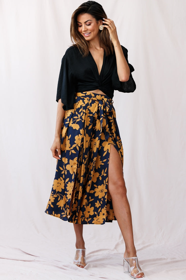 Danika Front Split Midi Culotte Pants Navy/Mustard
