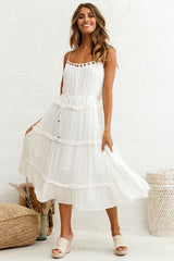 Daybreak Frill Trim Wooden Bead Midi Dress White
