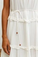 Daybreak Frill Trim Wooden Bead Midi Dress White