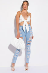 PICNIC IN THE PARK WOVEN TIE FRONT POPLIN BRALETTE