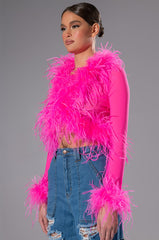 PINK ANGEL MESH FEATHER TRIM TOP