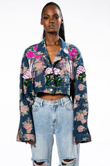 PINK ROSES CROP DENIM JACKET