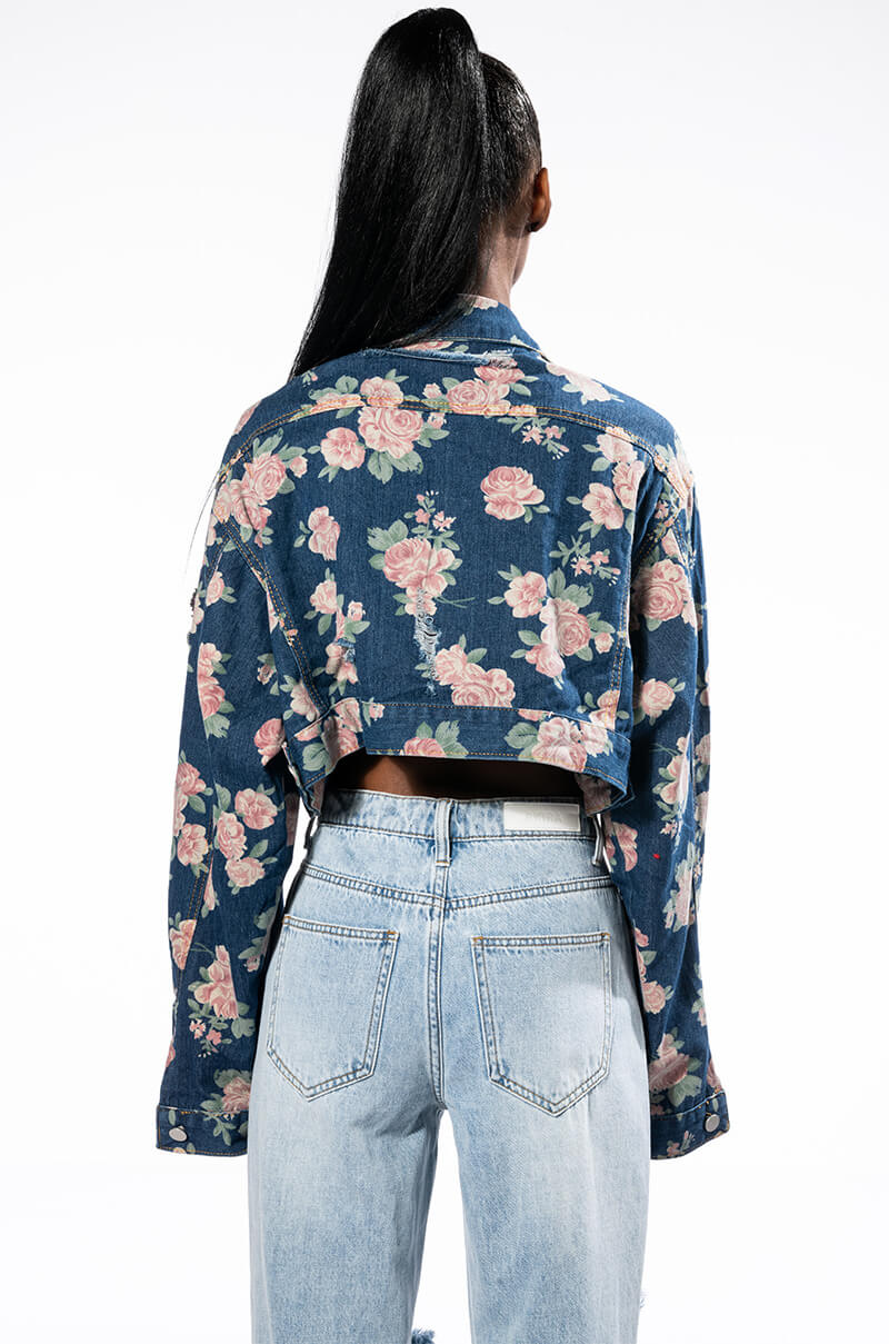 PINK ROSES CROP DENIM JACKET