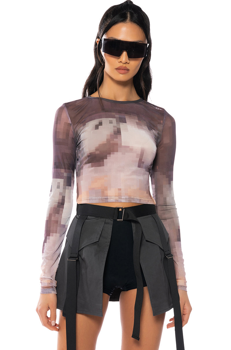 HIDDEN IMAGES MESH LONG SLEEVE TOP