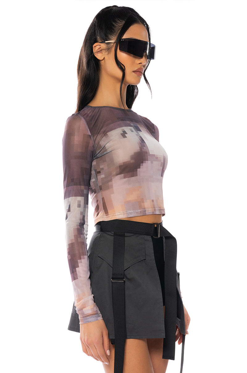 HIDDEN IMAGES MESH LONG SLEEVE TOP