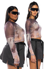 HIDDEN IMAGES MESH LONG SLEEVE TOP