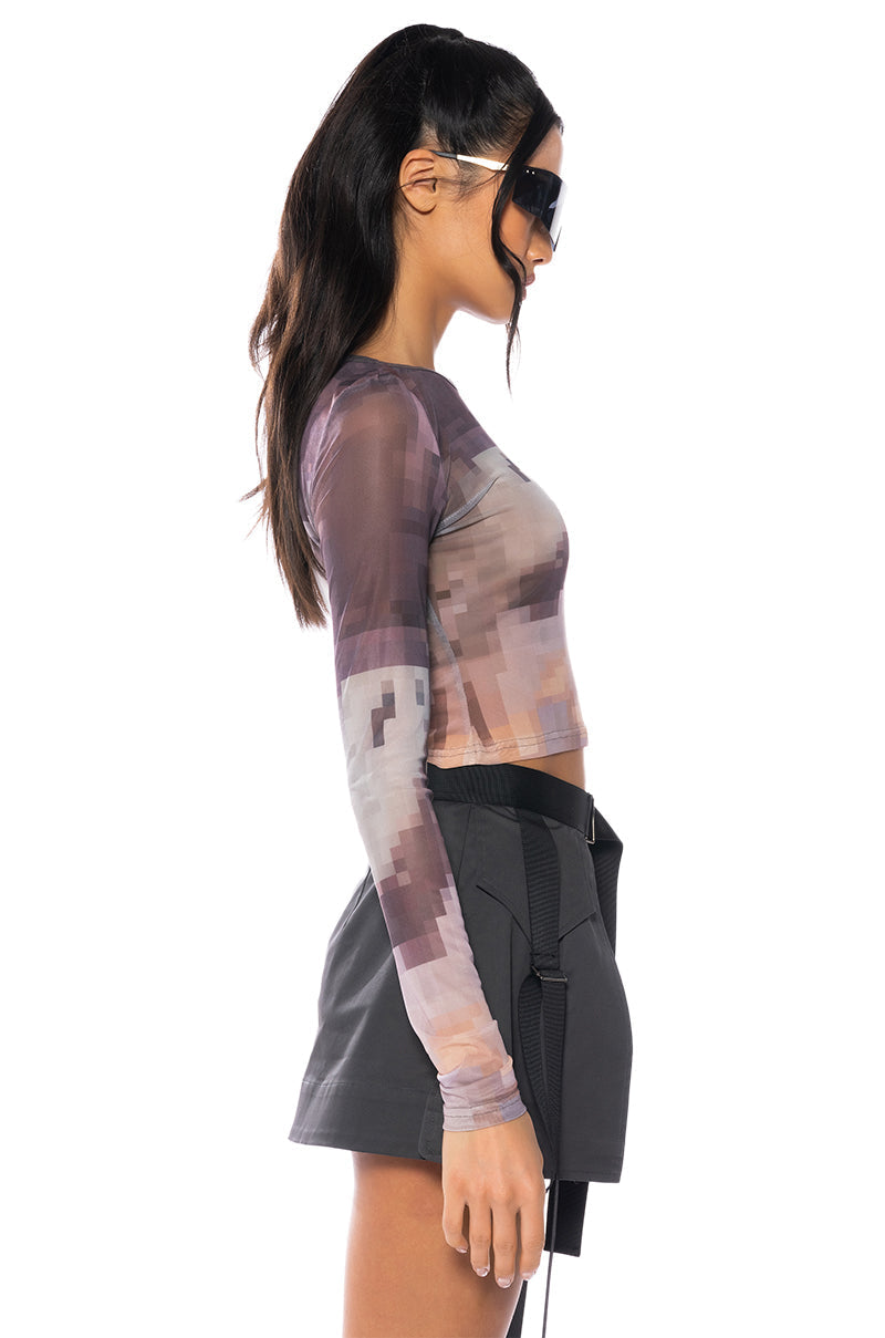 HIDDEN IMAGES MESH LONG SLEEVE TOP