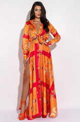 PLACES TO BE SATIN MAXI WRAP SKIRT