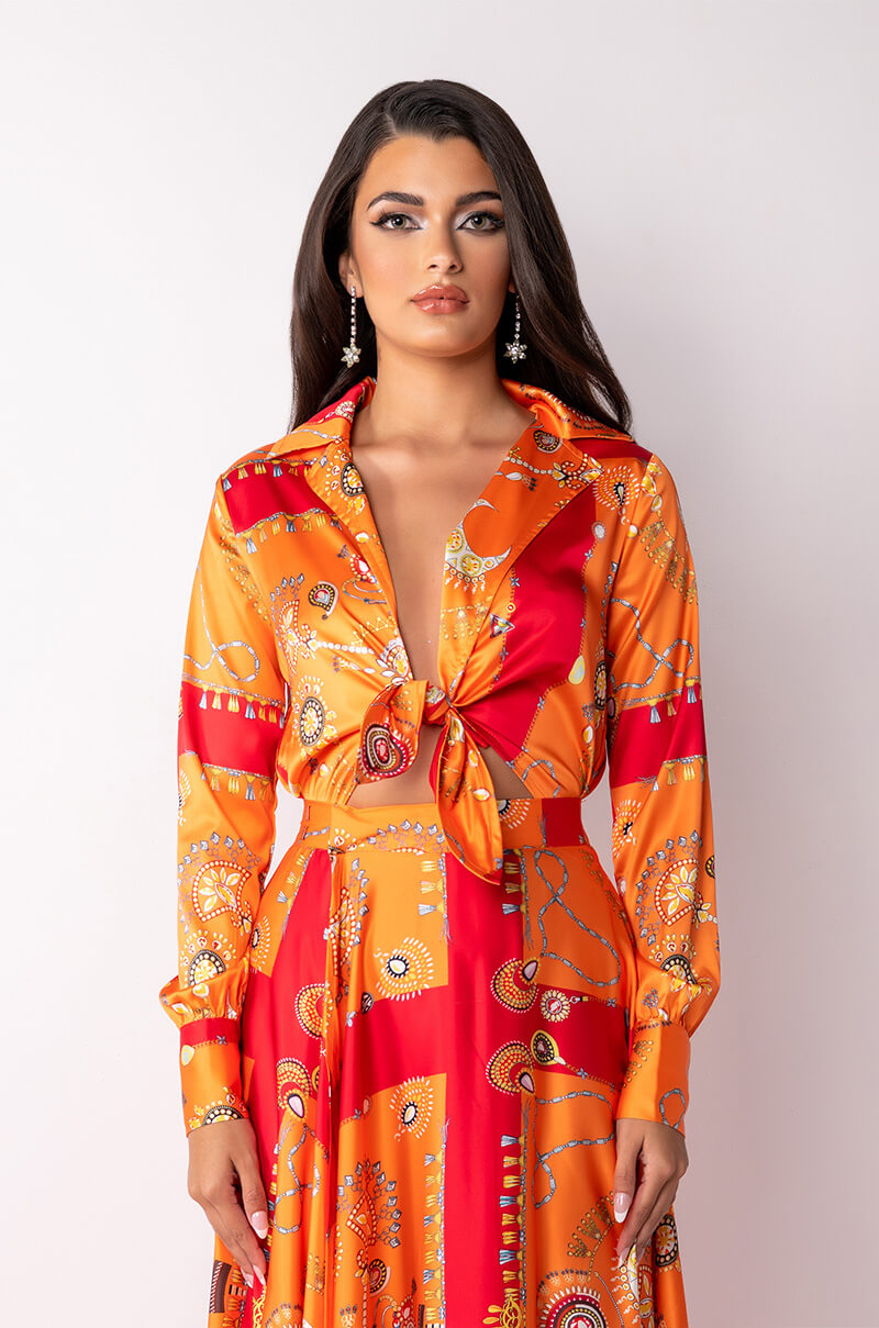 PLACES TO BE TIE FRONT SATIN BODYSUIT