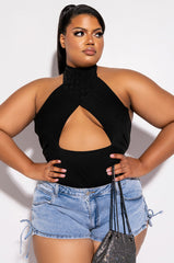 PLUS ADRIANA LACE UP DENIM SHORTS