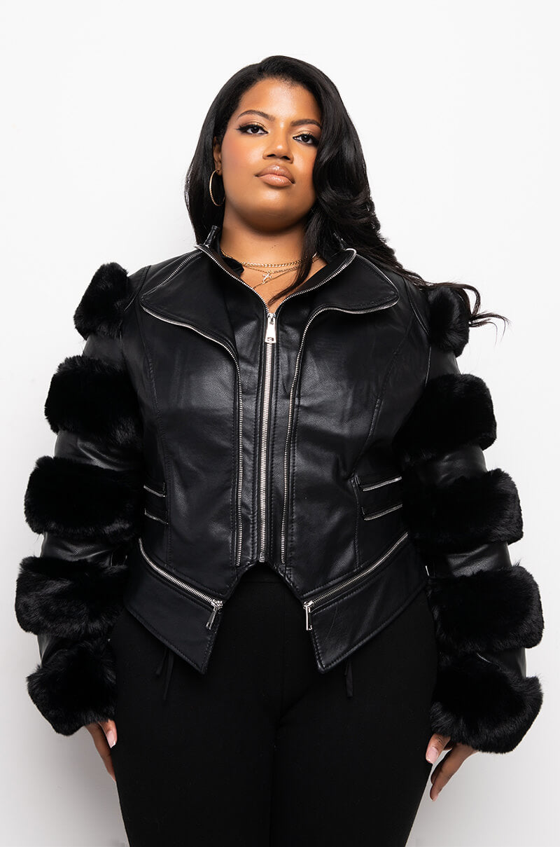 PLUS AZALEA WANG BABETTE FAUX FUR MOTO
