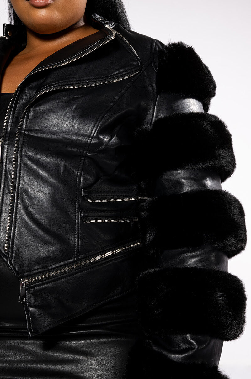 PLUS AZALEA WANG BABETTE FAUX FUR MOTO
