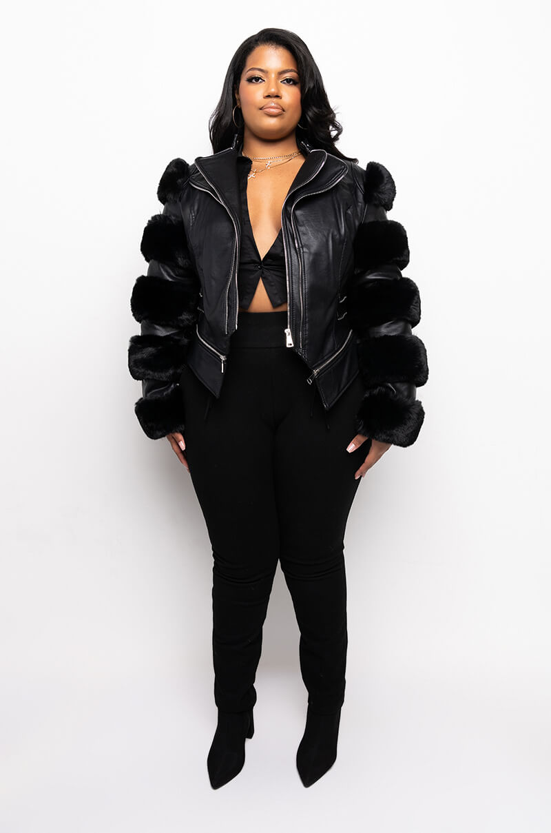 PLUS AZALEA WANG BABETTE FAUX FUR MOTO