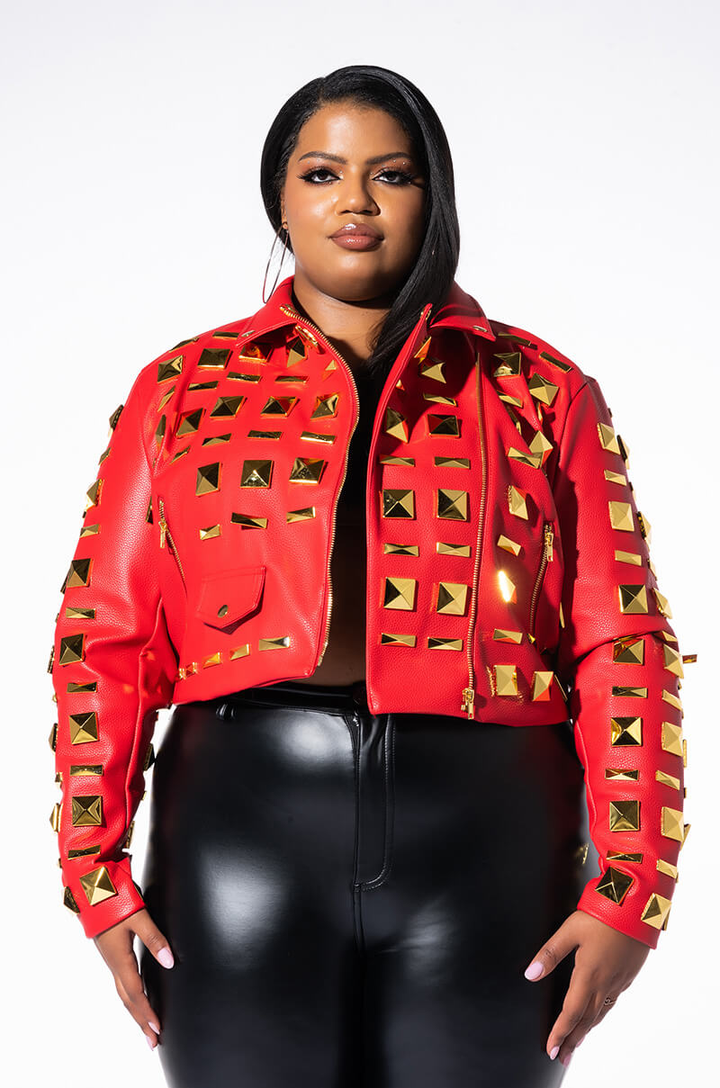 BACKSTAGE MOTO JACKET OVERSIZED SQUARE STUDS