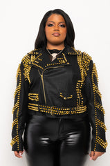 PLUS SOFI GOLD STUD CROC MOTO JACKET