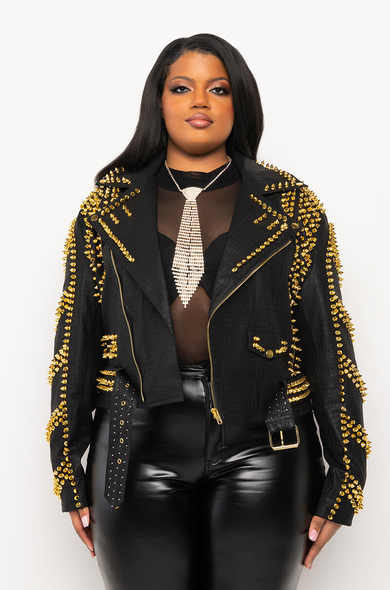 PLUS SOFI GOLD STUD CROC MOTO JACKET