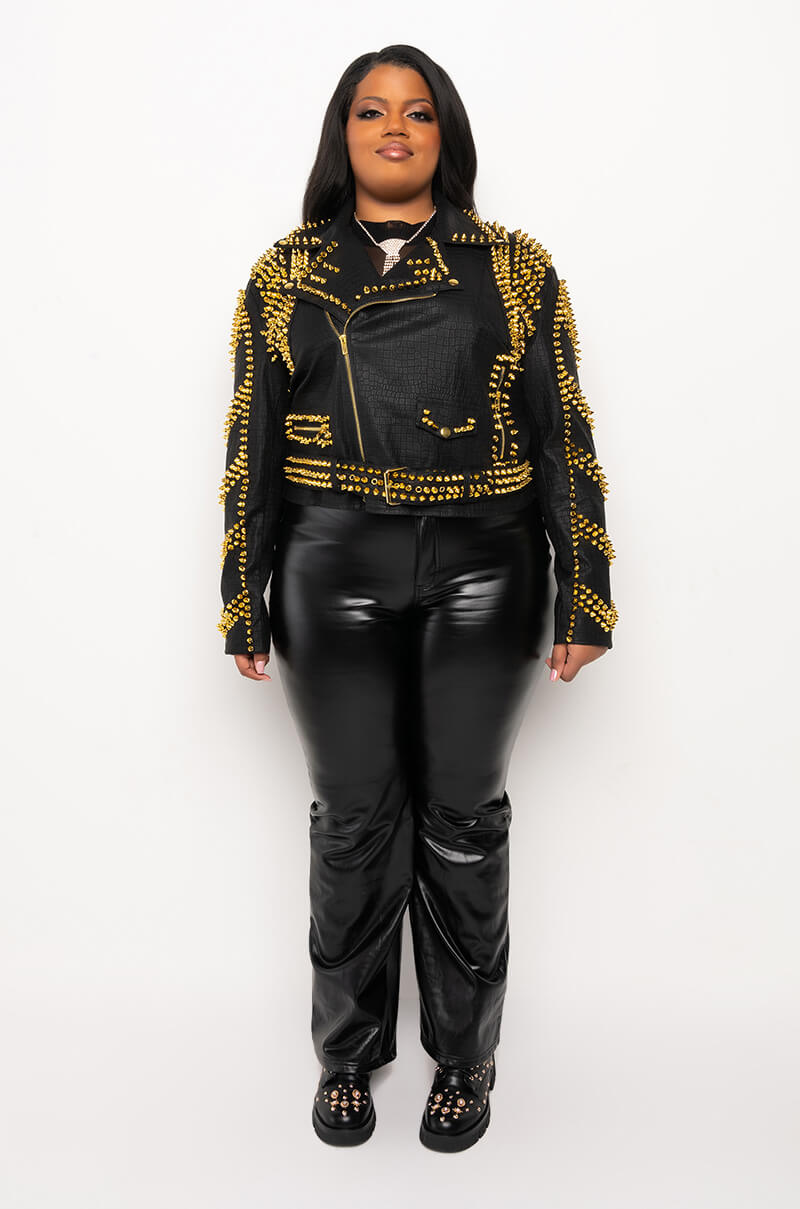 PLUS SOFI GOLD STUD CROC MOTO JACKET