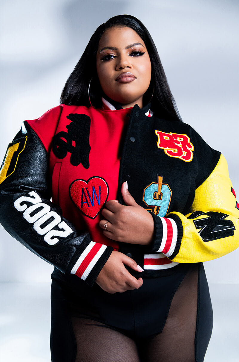 PLUS AZALEA WANG COLOR BLACK VARSITY BOMBER