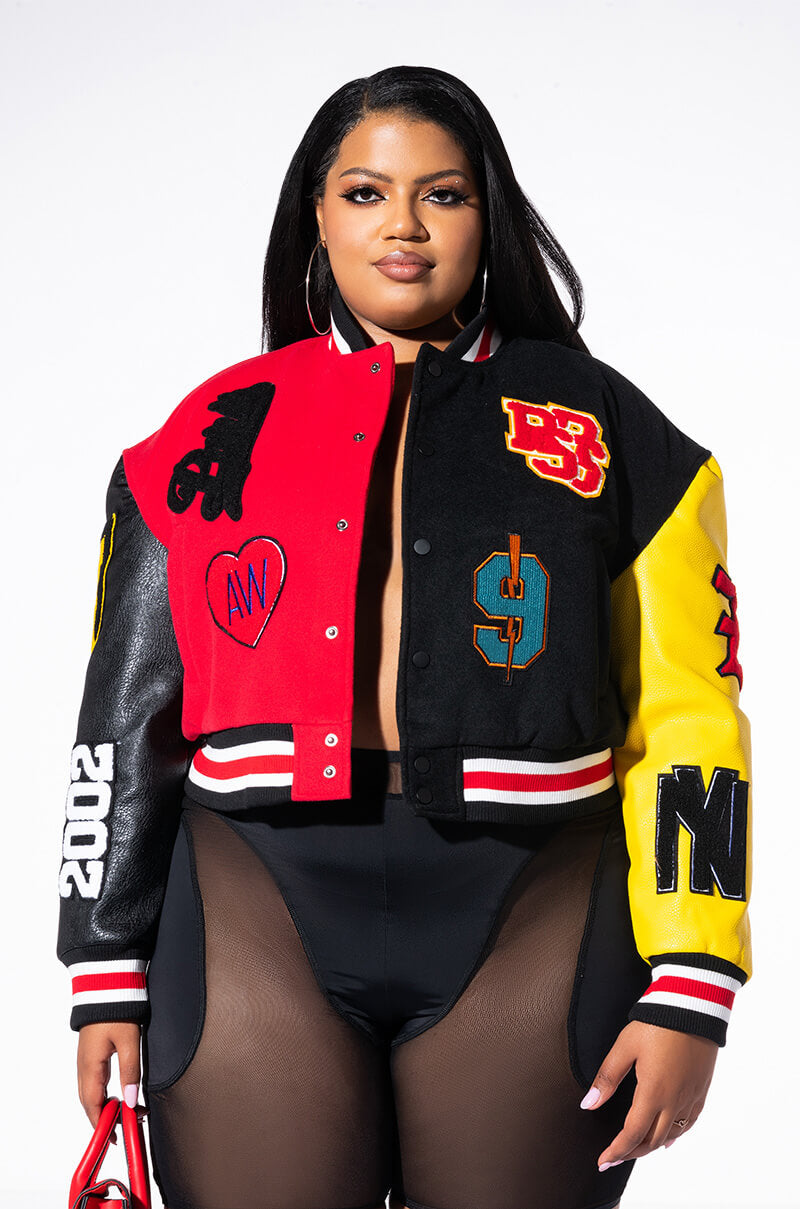 PLUS AZALEA WANG COLOR BLACK VARSITY BOMBER