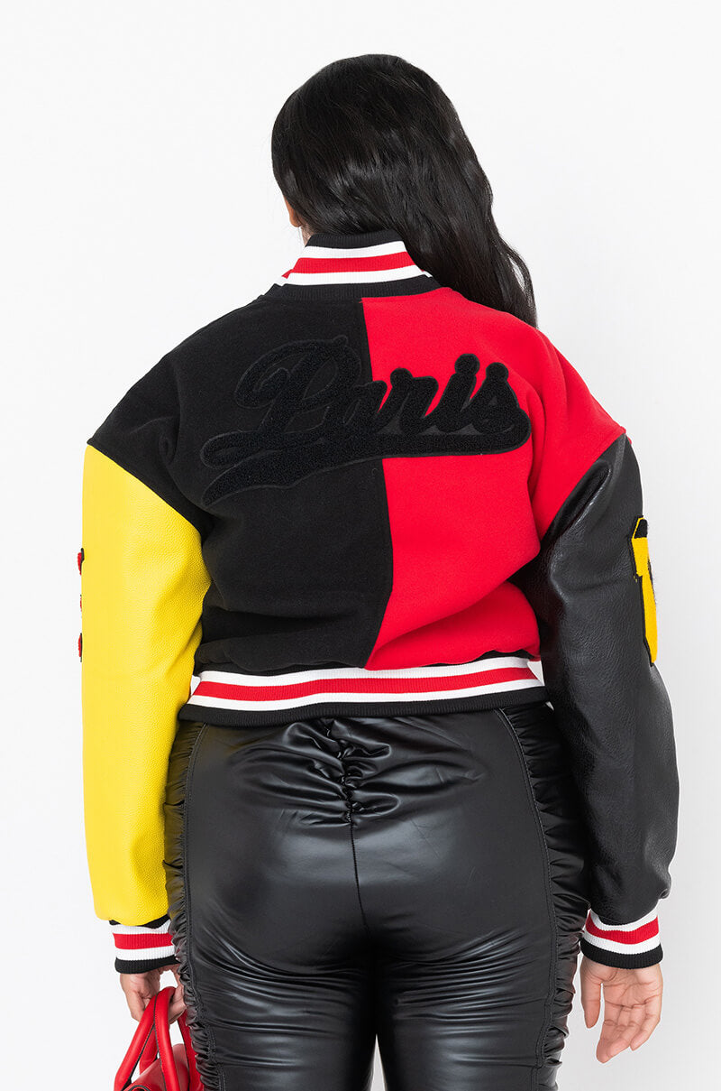 PLUS AZALEA WANG COLOR BLACK VARSITY BOMBER
