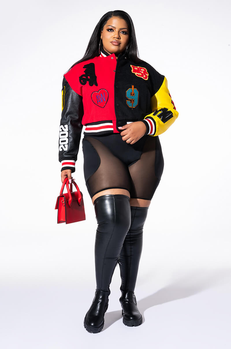 PLUS AZALEA WANG COLOR BLACK VARSITY BOMBER