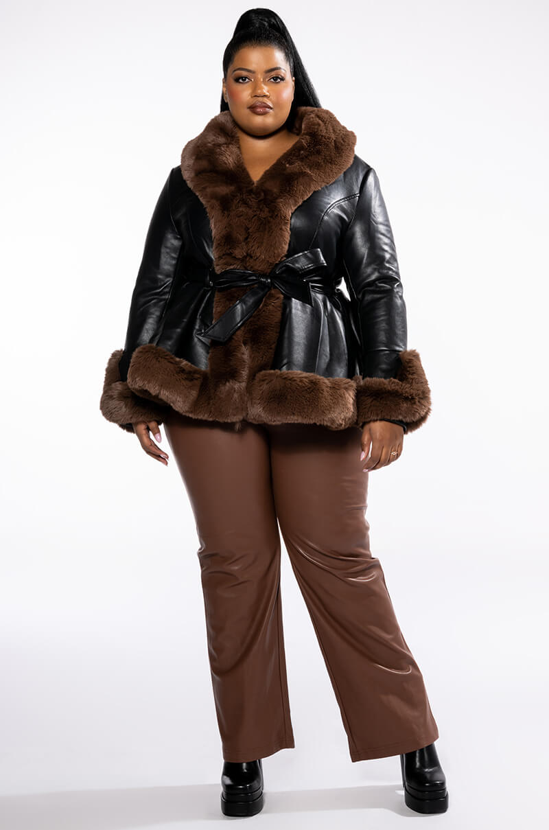 PLUS AZALEA WANG FAUX FUR TRIM PEPLUM MOTO
