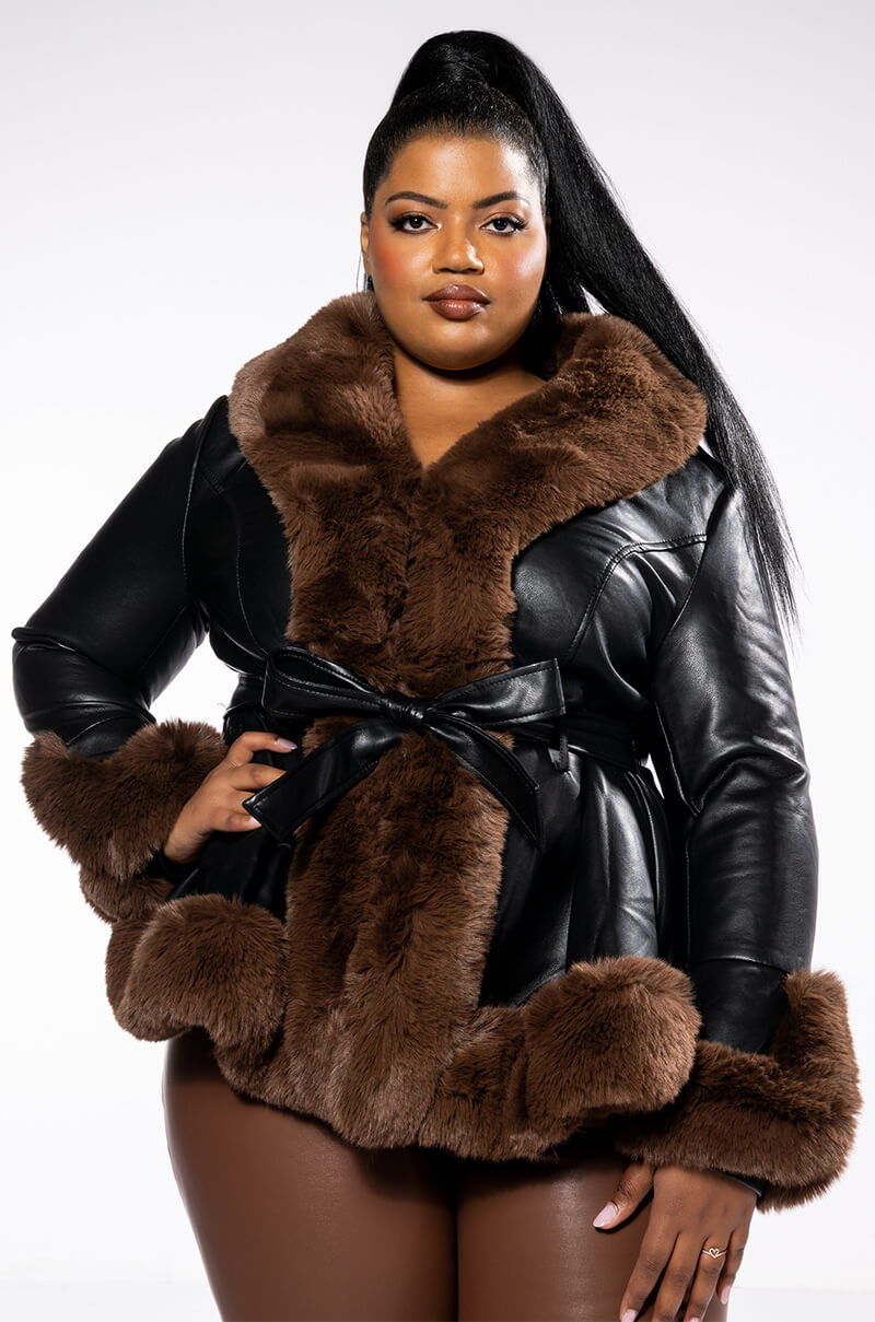 PLUS AZALEA WANG FAUX FUR TRIM PEPLUM MOTO