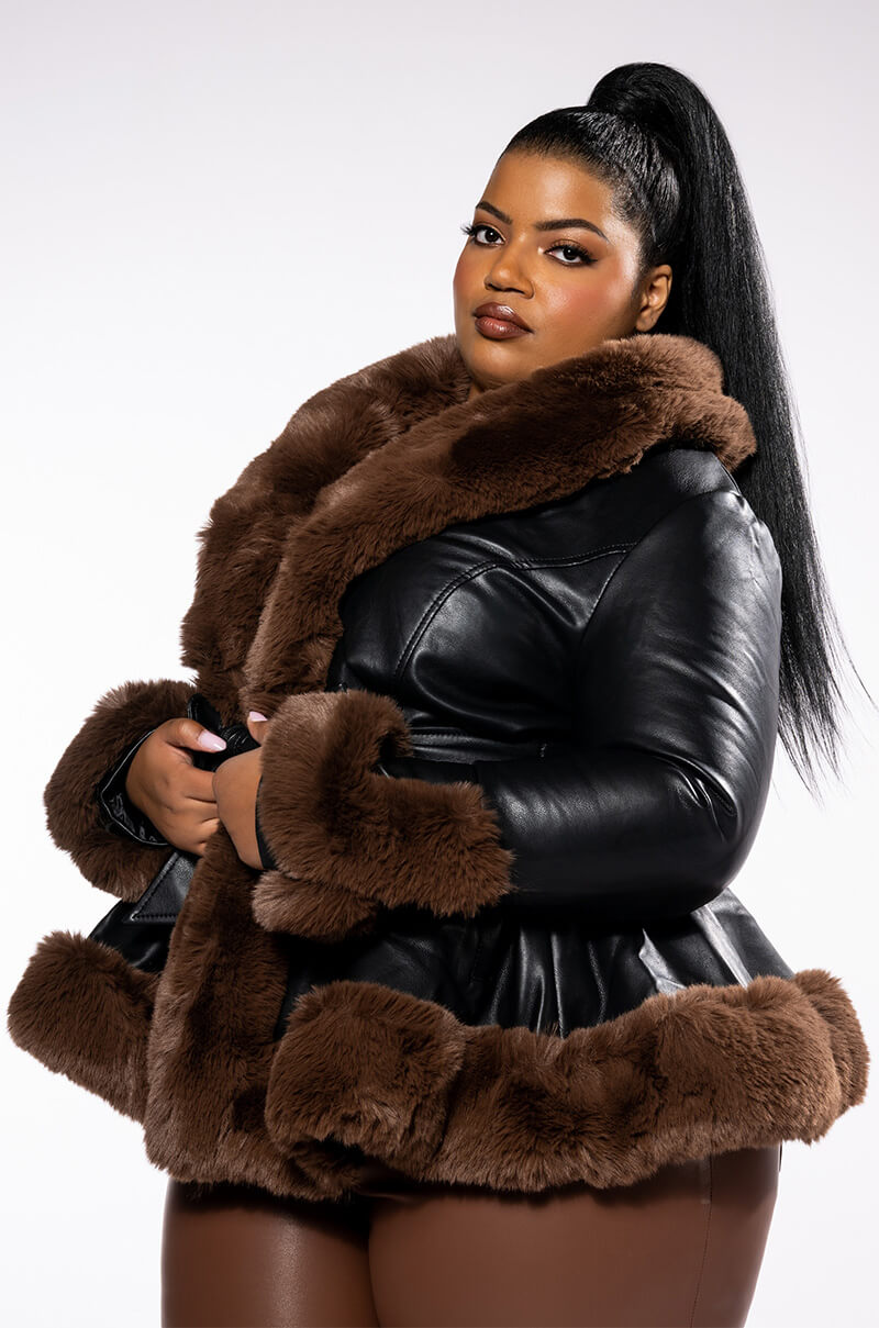 PLUS AZALEA WANG FAUX FUR TRIM PEPLUM MOTO