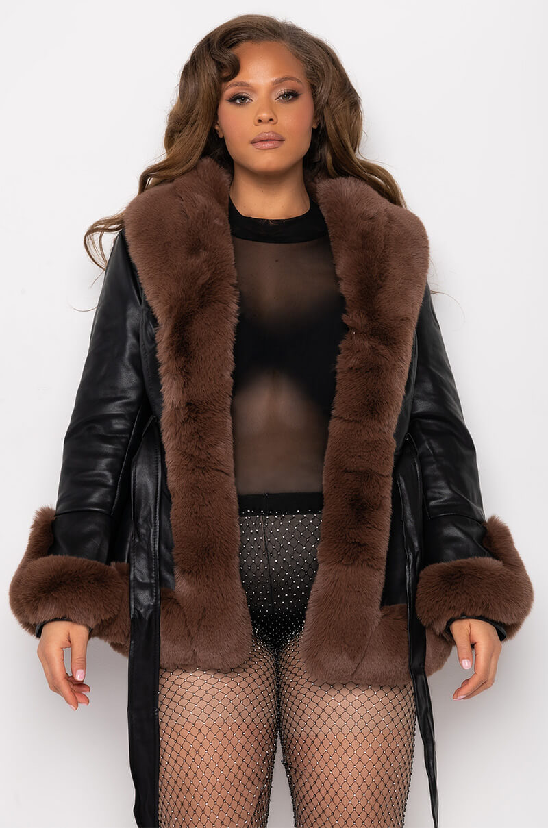 PLUS AZALEA WANG FAUX FUR TRIM PEPLUM MOTO