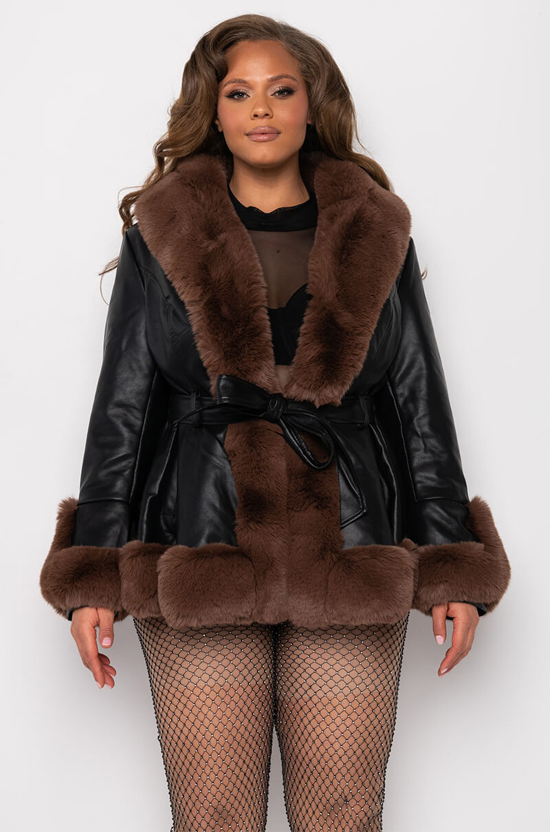 PLUS AZALEA WANG FAUX FUR TRIM PEPLUM MOTO
