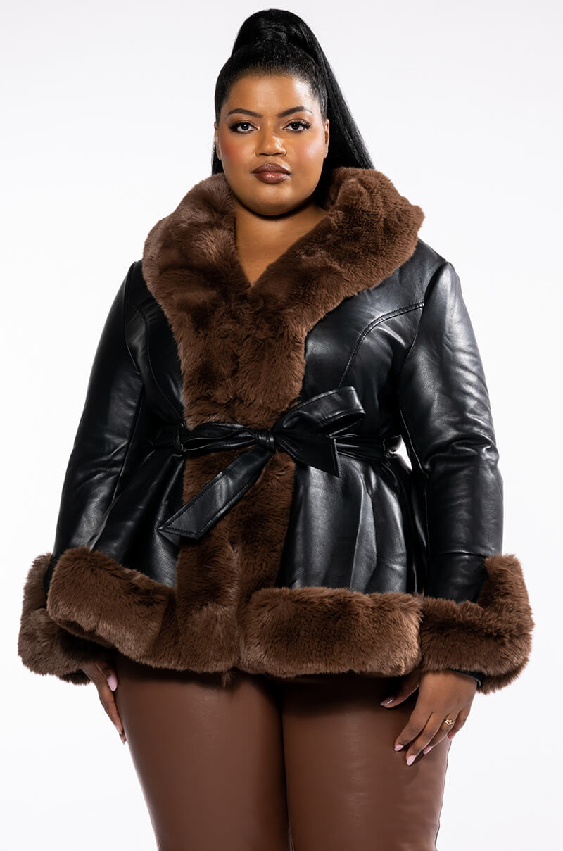 PLUS AZALEA WANG FAUX FUR TRIM PEPLUM MOTO