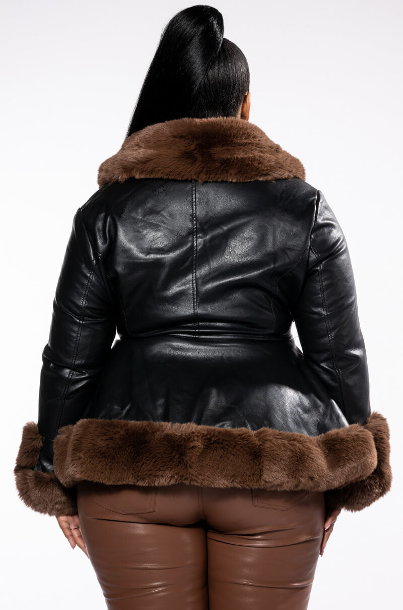 PLUS AZALEA WANG FAUX FUR TRIM PEPLUM MOTO