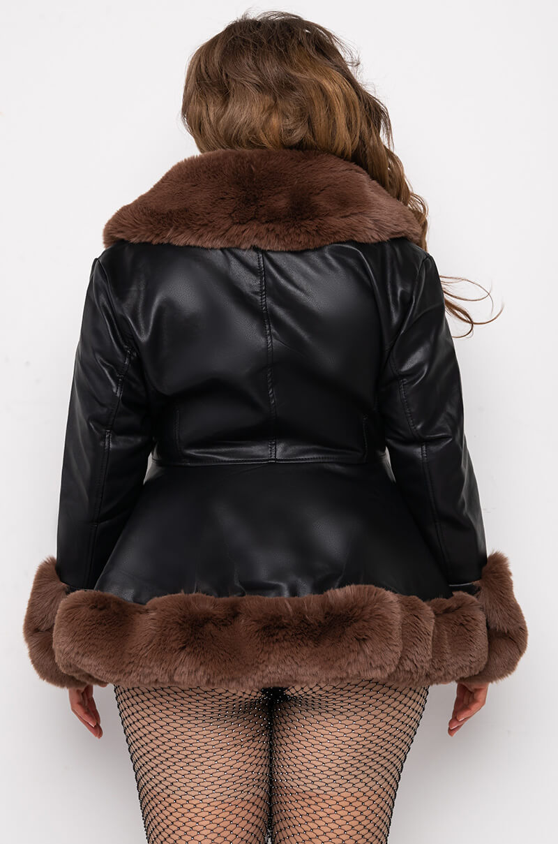 PLUS AZALEA WANG FAUX FUR TRIM PEPLUM MOTO