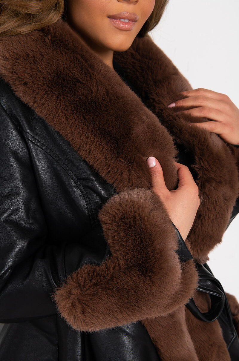 PLUS AZALEA WANG FAUX FUR TRIM PEPLUM MOTO