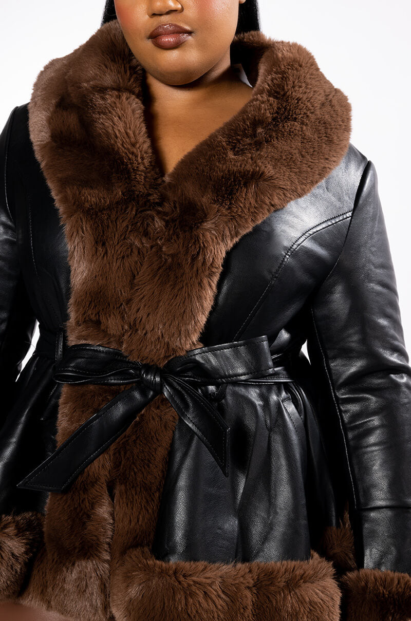 PLUS AZALEA WANG FAUX FUR TRIM PEPLUM MOTO