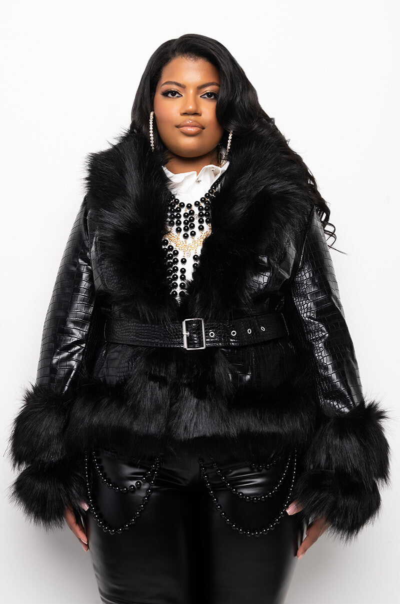 PLUS AZALEA WANG MONTAUK FAUX FUR MOTO JACKET