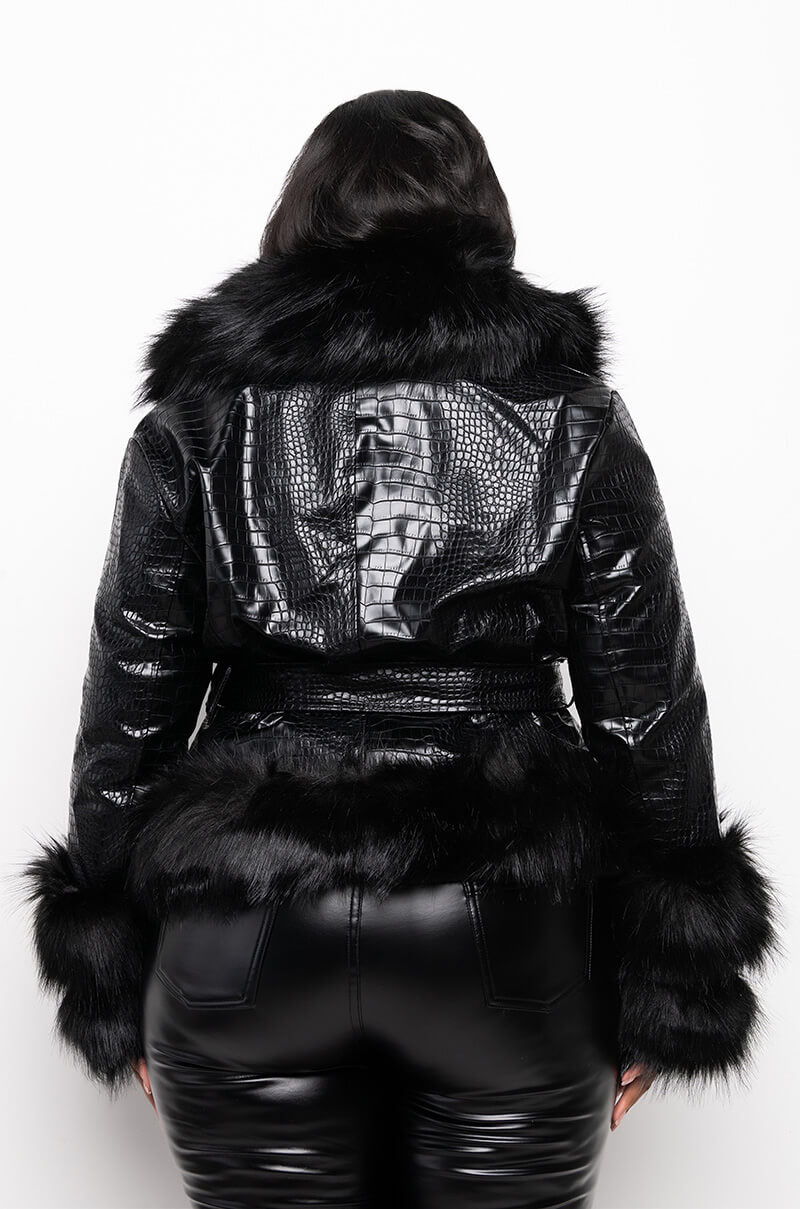PLUS AZALEA WANG MONTAUK FAUX FUR MOTO JACKET