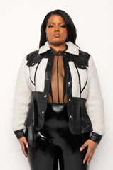 SHERPA MOTO TRIM PEPLUM JACKET