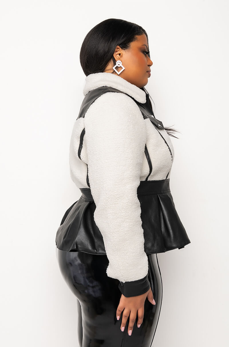 SHERPA MOTO TRIM PEPLUM JACKET