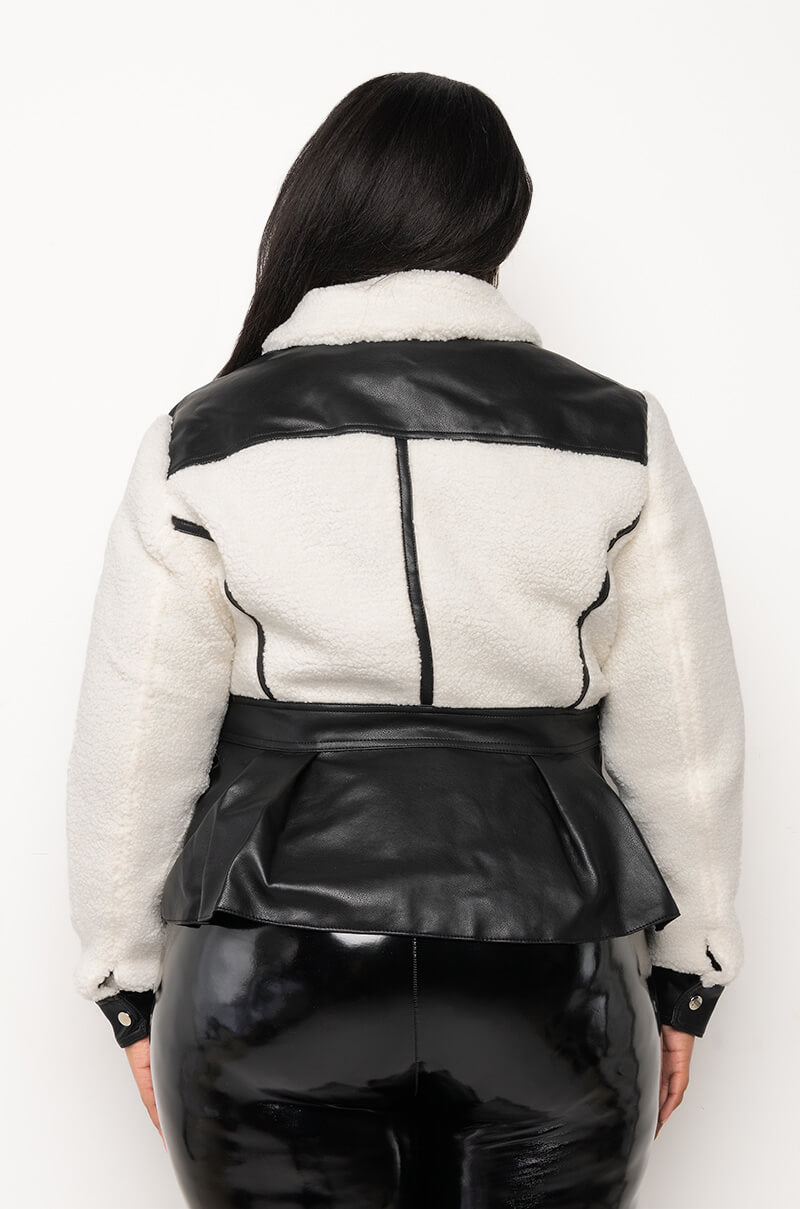 SHERPA MOTO TRIM PEPLUM JACKET