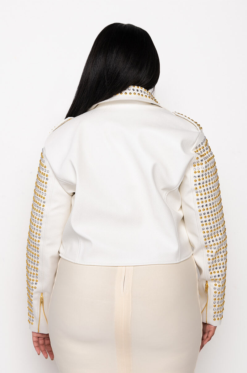 PLUS AZALEA WANG GOLDIE MIX METAL MOTO JACKET