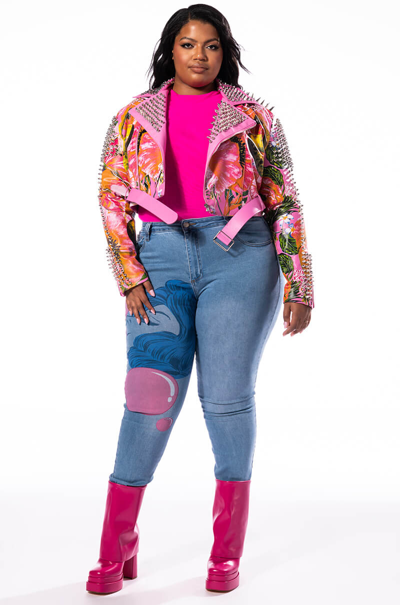 PLUS SPRING FEVER FLORAL MOTO JACKET