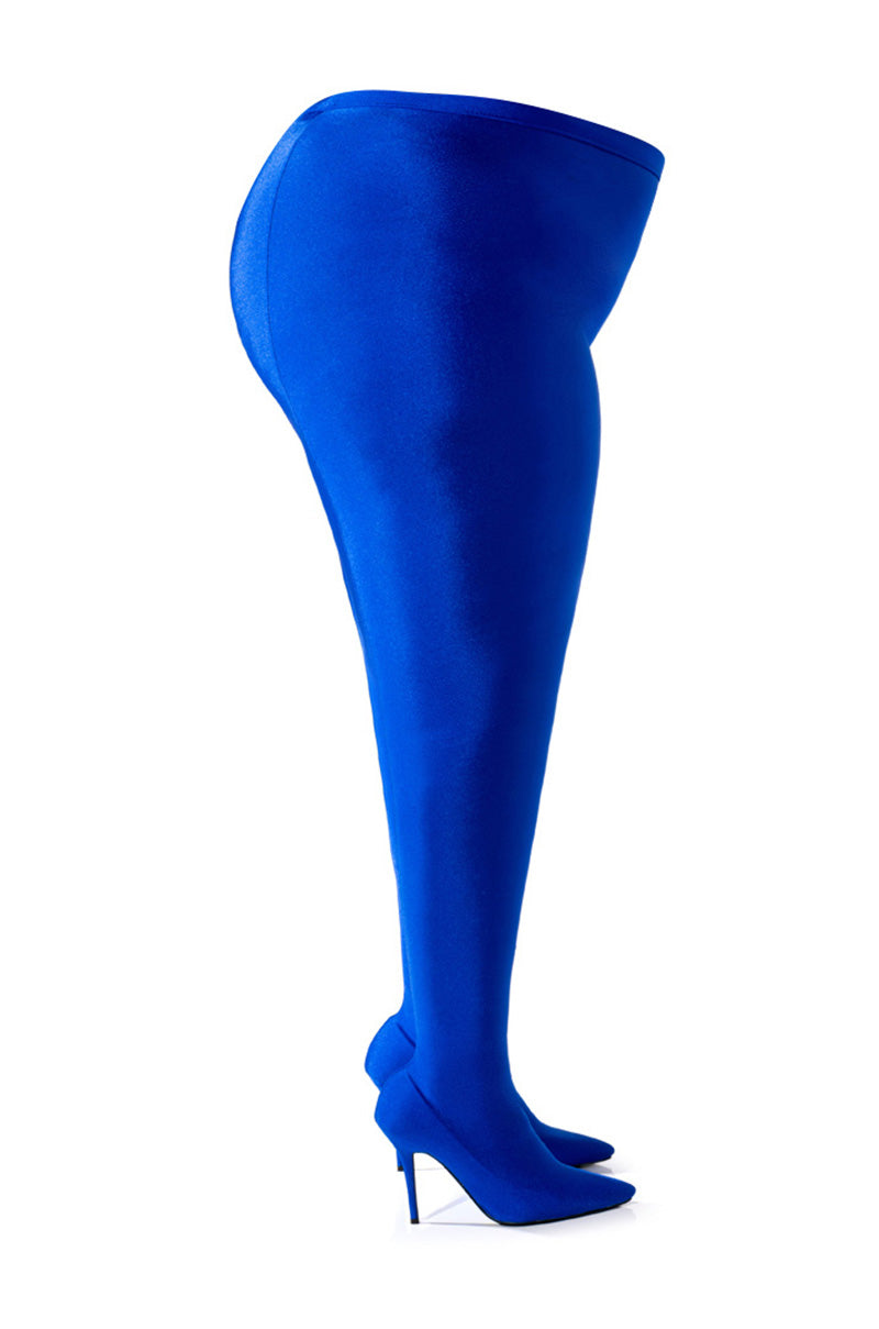 AZALEA WANG TAYTAY PLUS SIZE STILETTO BOOT PANT IN BLUE STRETCH