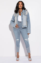 PLUS CARLI ULTRA BEDAZZLE RHINESTONE DENIM JACKET