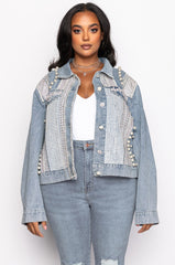 PLUS CARLI ULTRA BEDAZZLE RHINESTONE DENIM JACKET