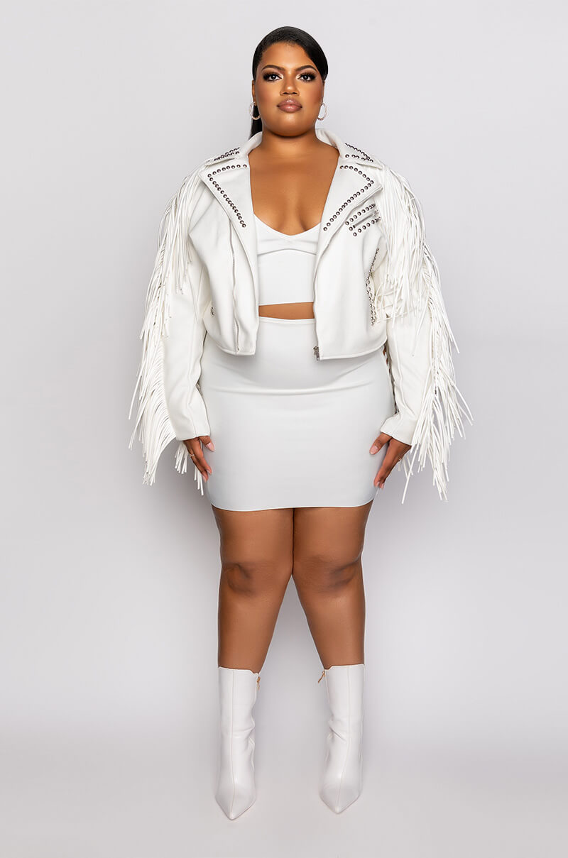 PLUS KARL WON THE JACKPOT FRINGE HITCHED MOTO JACKET